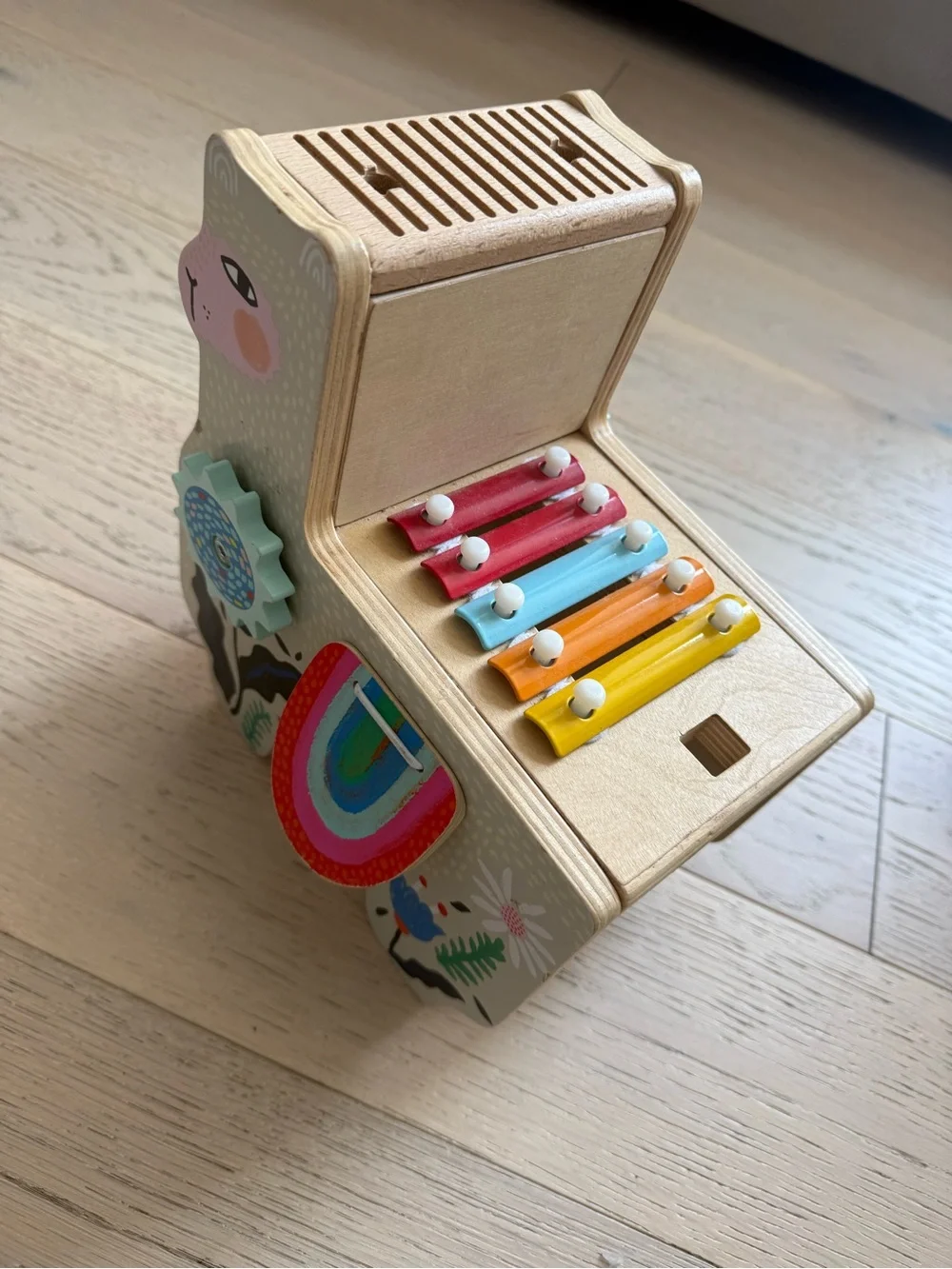 Wooden Llama Toy with Colorful Floral Design